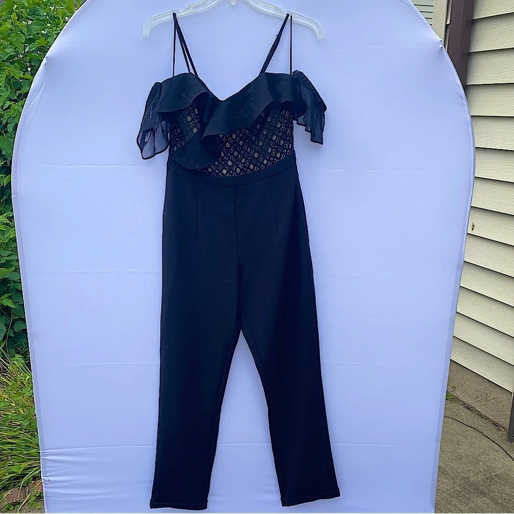 Heartloom Black Off the Shoulder Ruffle Top One Piece Formal Jumpsuit